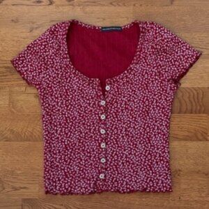 Brandy Melville Red Floral Button-Up Top